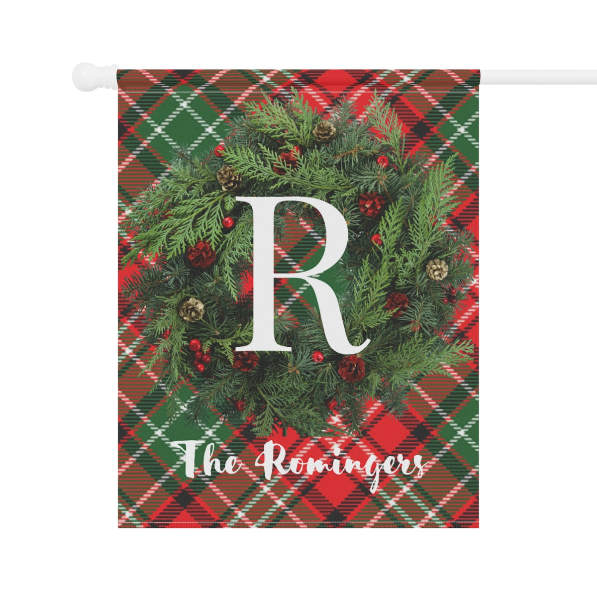 Personalized Red Plaid with Wreath Garden & House Banner