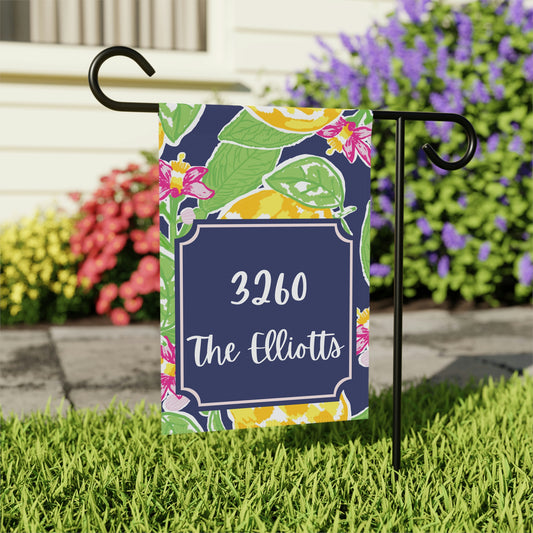 Customized Welcome Navy Lemons Flags | Address and Name Flag | Personalized Name Flag | Summer Garden Decor