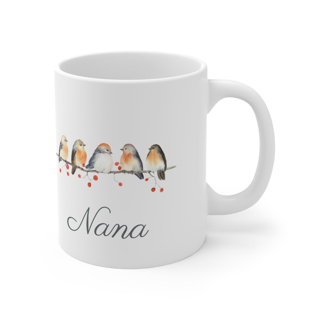 Personalized Winter Birds and Holly Berry Ceramic Mug 11oz