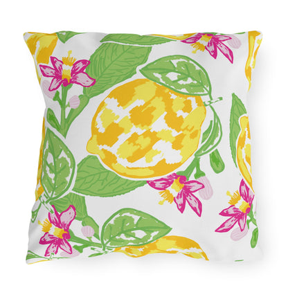 Outdoor Pillow Lemon and Pink Hibiscus | Front Porch Pillow | Back Porch Pillow