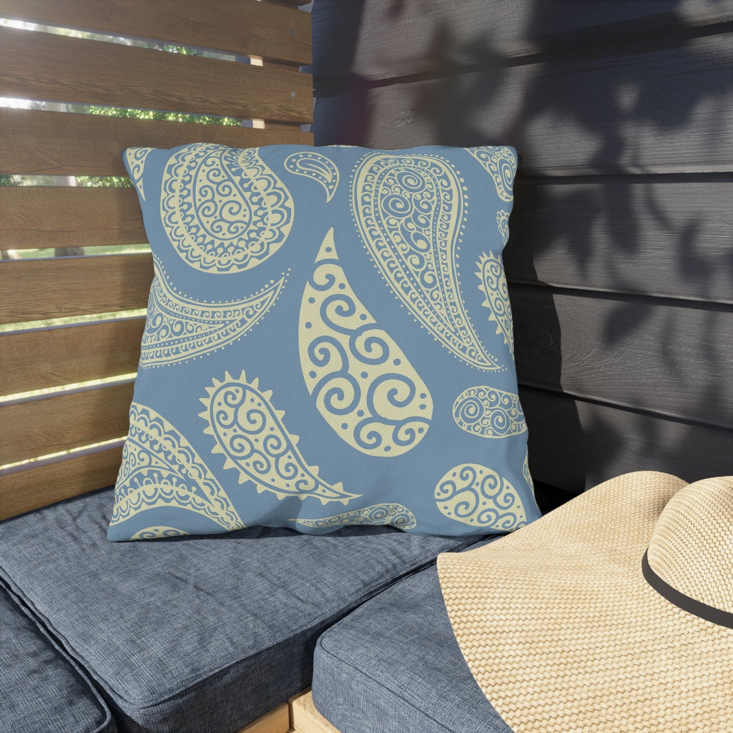 Outdoor Pillow Pale Blue and White Paisley | Front Porch Pillow | Back Porch Pillow