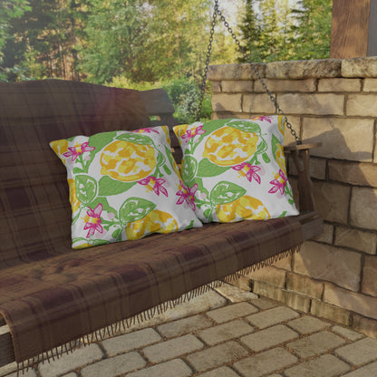 Outdoor Pillow Lemon and Pink Hibiscus | Front Porch Pillow | Back Porch Pillow