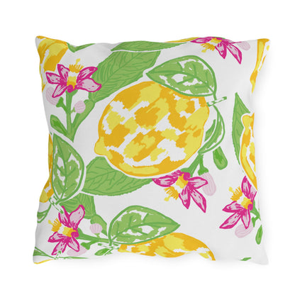 Outdoor Pillow Lemon and Pink Hibiscus | Front Porch Pillow | Back Porch Pillow