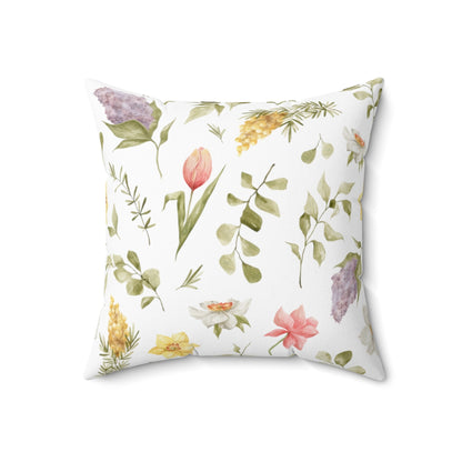 Hello Spring Throw Pillow | Reversible For Year Round | Watercolor Flowers| Spun Polyester Square Pillow