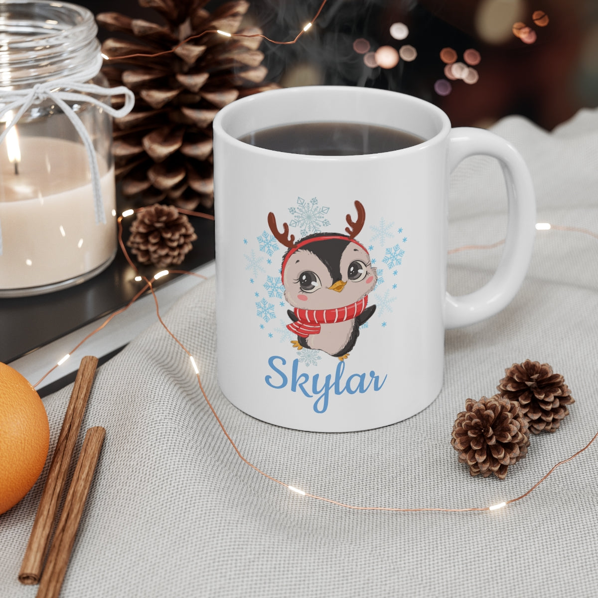 Personalized Penguin in Snow Ceramic Mug 11oz