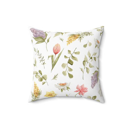 Hello Spring Throw Pillow | Reversible For Year Round | Watercolor Flowers| Spun Polyester Square Pillow