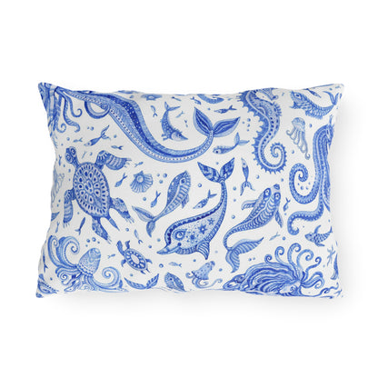 Outdoor Pillow Mermaid Sea Horse Seashells | Front Porch Pillow | Back Porch Pillow