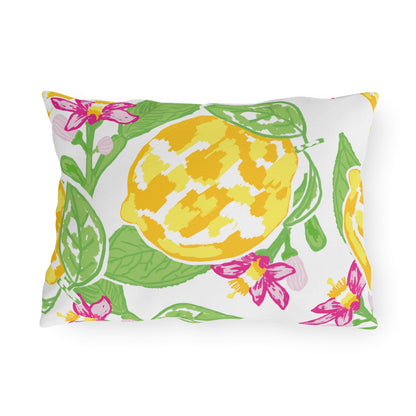 Outdoor Pillow Lemon and Pink Hibiscus | Front Porch Pillow | Back Porch Pillow