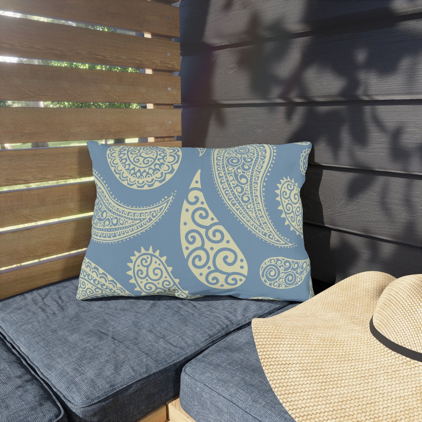 Outdoor Pillow Pale Blue and White Paisley | Front Porch Pillow | Back Porch Pillow