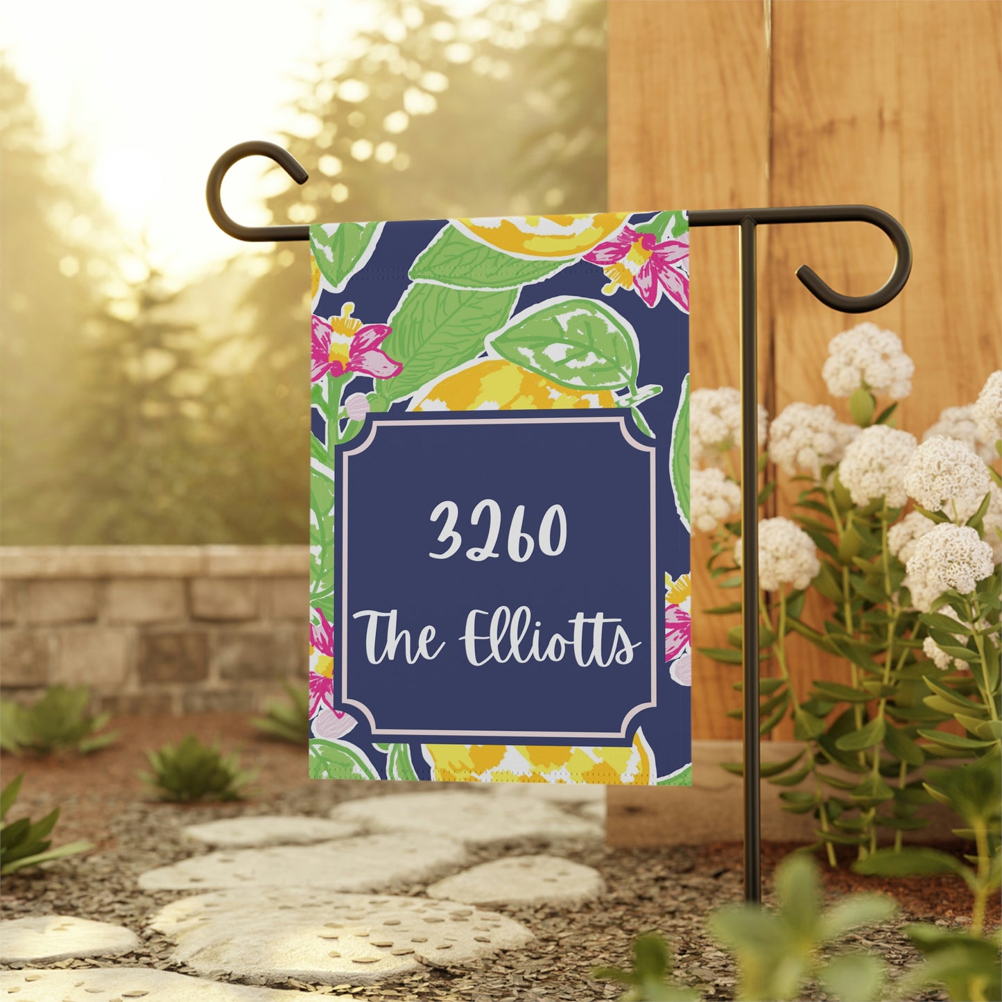 Customized Welcome Navy Lemons Flags | Address and Name Flag | Personalized Name Flag | Summer Garden Decor