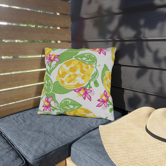 Outdoor Pillow Lemon and Pink Hibiscus | Front Porch Pillow | Back Porch Pillow