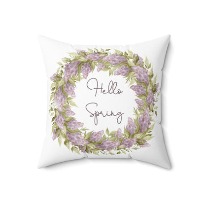 Hello Spring Throw Pillow | Reversible For Year Round | Watercolor Flowers| Spun Polyester Square Pillow