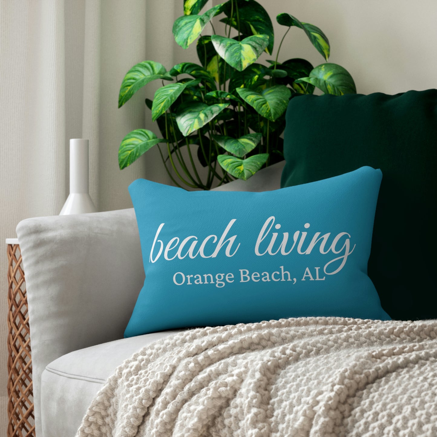 Beach Living Personalized City Name Polyester Lumbar Pillow | Throw Pillow | Pillow for River House Lake House Beach House