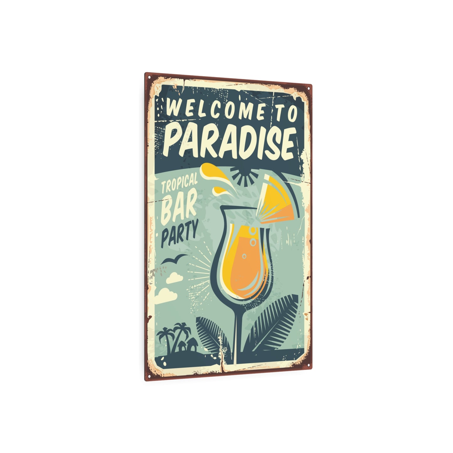 Welcome To Paradise Tropical Aluminum Sign | Beach House | Ocean Decor | Surf