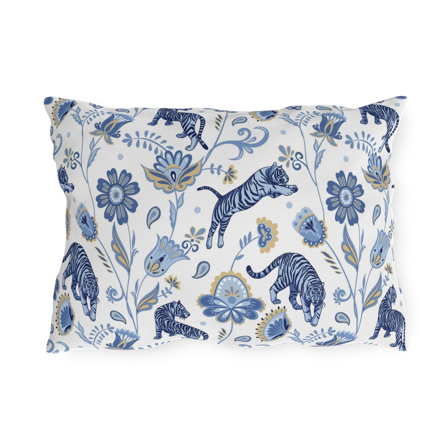 Outdoor Pillow Blue Nordic Tigers and Floral | Front Porch Pillow | Back Porch Pillow