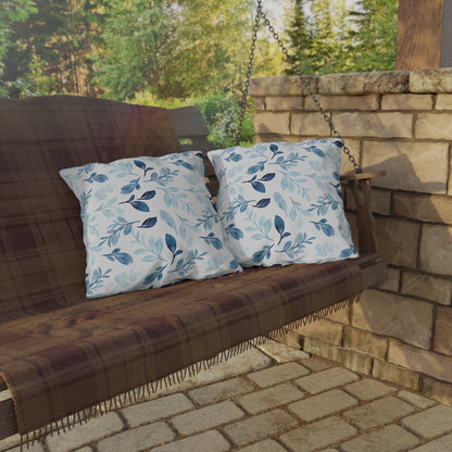 Outdoor Blue Pillow with Flowers | Front Porch Pillow | Back Porch Pillow