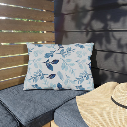 Outdoor Blue Pillow with Flowers | Front Porch Pillow | Back Porch Pillow