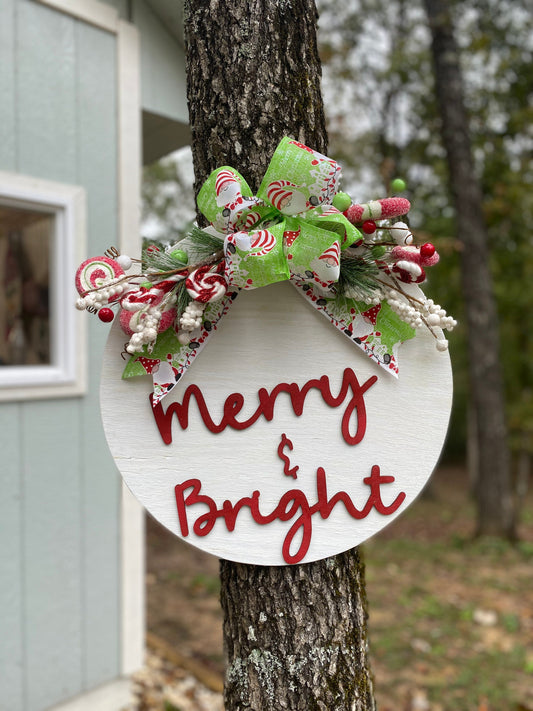 Merry & Bright Christmas Door Hanger