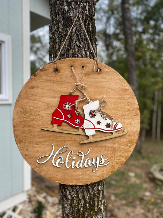 Ice Skate Holiday Door Hanger