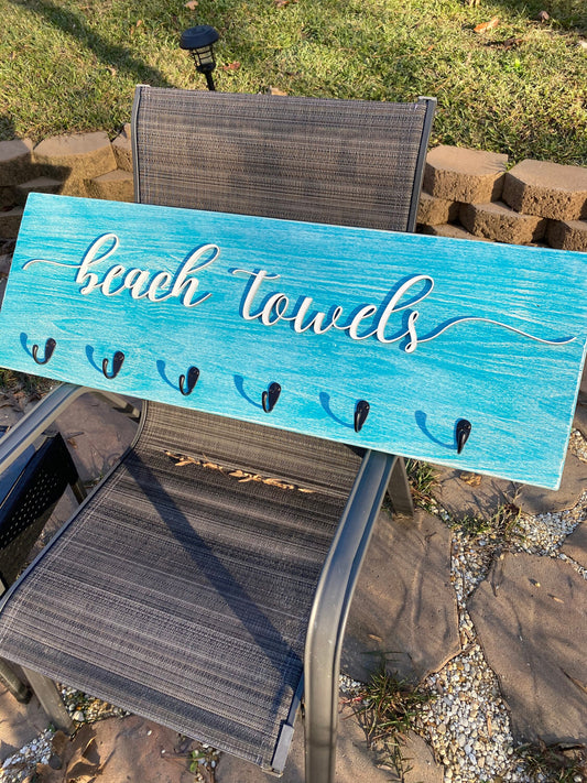 Handmade Beach Towel Sign | Surf Shop | Beach Decor | Customized | Towel Hooks