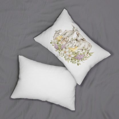 Spring Pillow | Lamb Bunny and Chicks | Lavendar | Front Porch | Foyer | Spun Polyester Lumbar Pillow